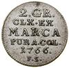 Półzłotek (2 grosze srebrne), 1766 FS, Warszawa; tarcza herbowa szeroka u dołu, po lewej stronie s..