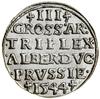 Trojak, 1544, Królewiec; odmiana z małym kołnierzem, końcówka legendy awersu PRVS; Iger Pr.44.1.a ..
