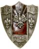 Kompania Skautowa Legionów Polskich – odznaka; 1916, Tarcza, w której orzeł na tle promieni, po bo..