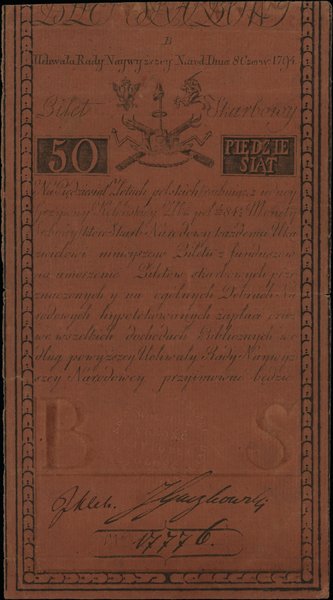 Insurekcja Kościuszkowska - bilety z 1794 r.. 50 złotych polskich, 8.06.1794