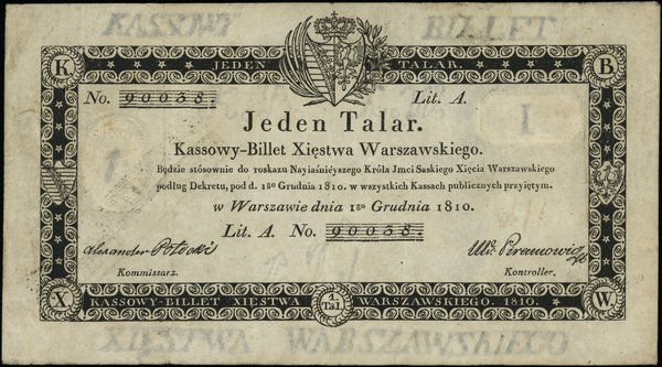 Księstwo Warszawskie - bilety z 1810r. 1 talar, 1.12.1810
