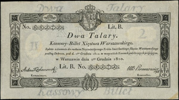 Księstwo Warszawskie - bilety z 1810r. 2 talary, 1.12.1810