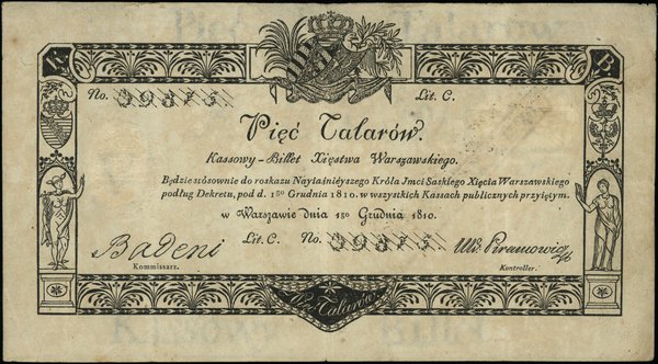 Księstwo Warszawskie - bilety z 1810r. 5 talarów, 1.12.1810