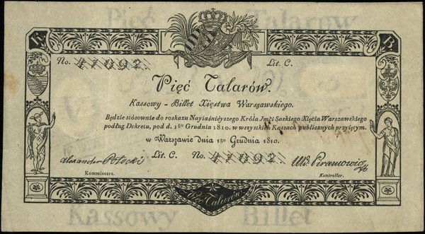 Księstwo Warszawskie - bilety z 1810r. 5 talarów, 1.12.1810