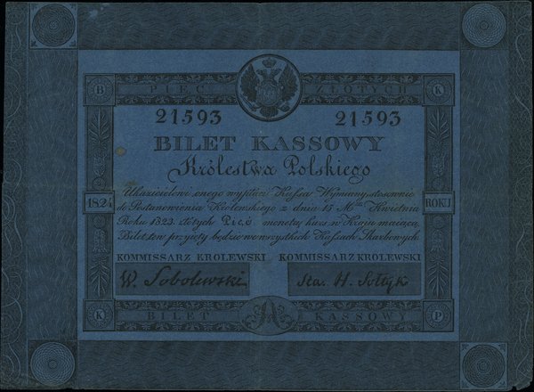 Królestwo Polskie - bilety z 1824 r.. 5 złotych polskich, 1824