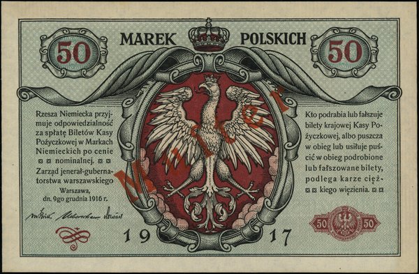 Polska Kasa Pożyczkowa - Zarząd jenerał-gubernatorstwa warszawskiego. 50 marek polskich, 9.12.1916