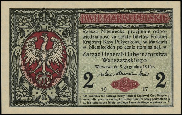 Polska Kasa Pożyczkowa - Zarząd Generał–Gubernatorstwa Warszawskiego. 2 marki polskie, 9.12.1916
