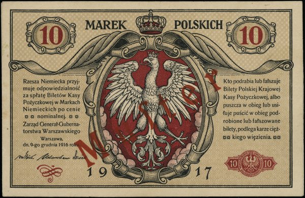 Polska Kasa Pożyczkowa - Zarząd Generał–Gubernatorstwa Warszawskiego. 10 marek polskich, 9.12.1916