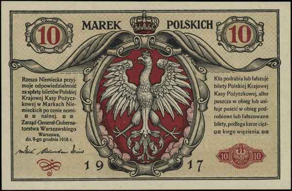 Polska Kasa Pożyczkowa - Zarząd Generał–Gubernatorstwa Warszawskiego. 10 marek polskich, 9.12.1916
