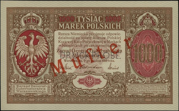 Polska Kasa Pożyczkowa - Zarząd Generał–Gubernatorstwa Warszawskiego. 1.000 marek polskich, 9.12.1916