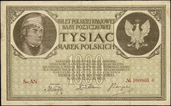 Polska Krajowa Kasa Pożyczkowa, emisje z 1919 r.. 1.000 marek polskich, 17.05.1919