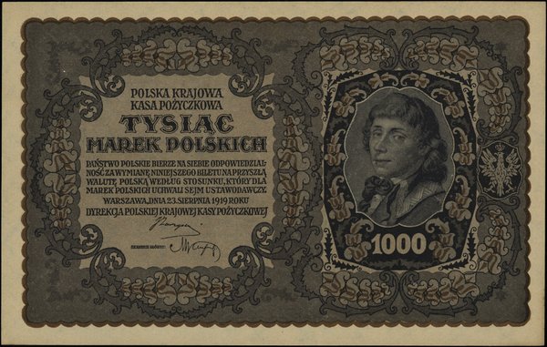 Polska Krajowa Kasa Pożyczkowa, emisje z 1919 r.. 1.000 marek polskich, 23.08.1919