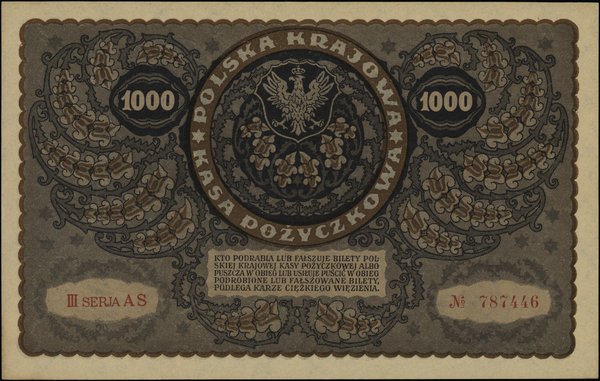 Polska Krajowa Kasa Pożyczkowa, emisje z 1919 r.. 1.000 marek polskich, 23.08.1919