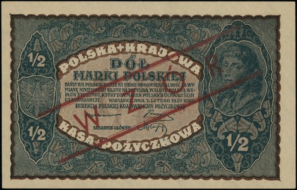 Polska Krajowa Kasa Pożyczkowa, emisje z 1920 r.. 1/2 marki polskiej, 7.02.1920