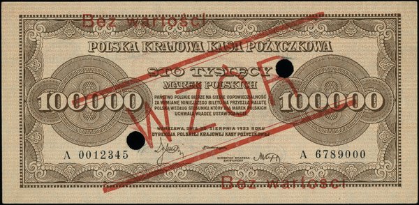 Polska Krajowa Kasa Pożyczkowa, emisje z lat 1922-1923. 100.000 marek polskich, 30.08.1923