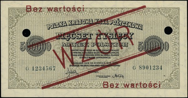 Polska Krajowa Kasa Pożyczkowa, emisje z lat 1922-1923. 500.000 marek polskich, 30.08.1923