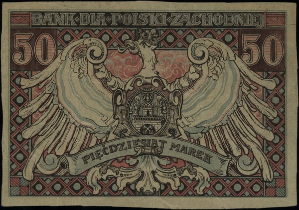 Dokumenty, asygnaty, bony i pokwitowania wydane na cele patriotyczne w latach 1914-1924. bon 50 marek, [1919]