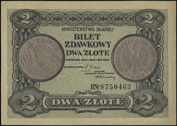 Bilety zdawkowe Ministerstwa Skarbu z 1924 i 1925 r.. 2 złote, 1.05.1925
