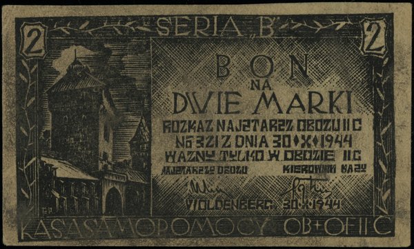 Bony obozu wojskowego Dobiegniewo II-C. bon na 2 marki, 30.10.1944