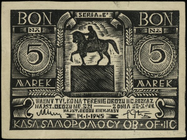 Bony obozu wojskowego Dobiegniewo II-C. bon na 5 marek, 14.01.1945