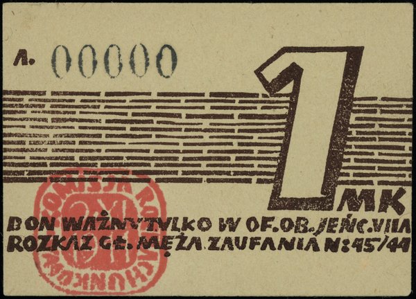 Bony obozu wojskowego Murnau VII-A. bon na 1 markę, 2.11.1944, numeracja 00000