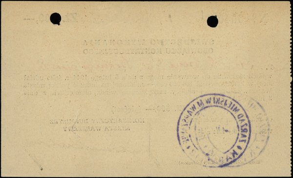 Dokumenty banknotopodobne 1939-1945. bon 500 złotych kontrybucji na 100.000.000 złotych, 2.02.1944, numeracja 004080