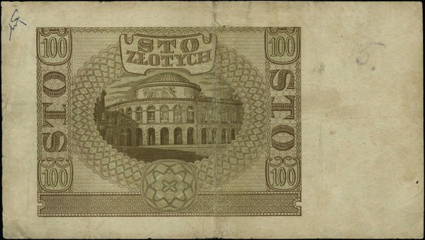 Banknoty z nadrukami AK "Reguła" Pierwszy żołd powstańczy SIERPIEŃ 1944 R.. 100 złotych, 1.03.1940