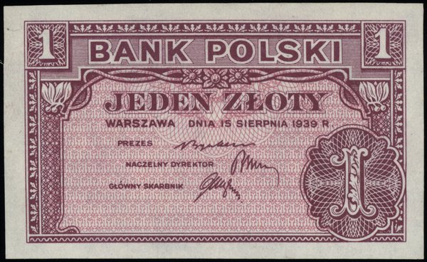 Bank Polski na emigracji, emisja 15.08.1939. 1 złoty, 15.08.1939