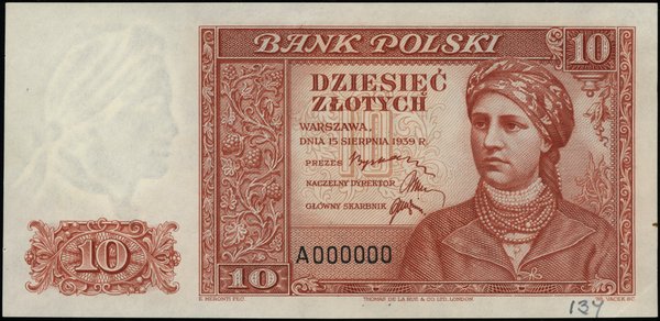 Bank Polski na emigracji, emisja 15.08.1939. 10 złotych, 15.08.1939