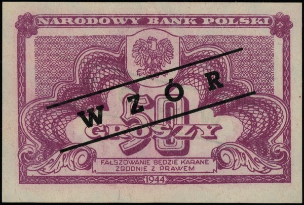 Bilety NBP emisji 1944 r., w klauzuli OBOWIĄZKOWYM. 50 groszy, 1944