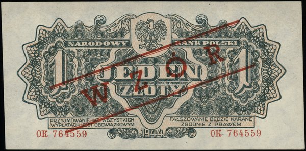 Bilety NBP emisji 1944 r., w klauzuli OBOWIĄZKOWYM. 1 złoty, 1944