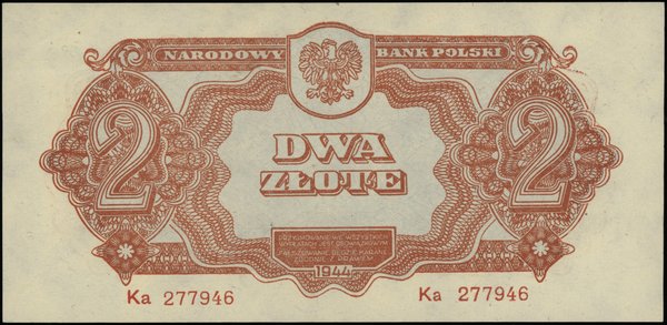 Bilety NBP emisji 1944 r., w klauzuli OBOWIĄZKOWYM. 2 złote, 1944