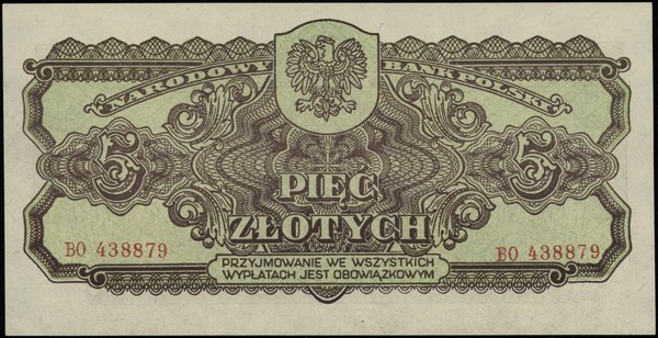 Bilety NBP emisji 1944 r., w klauzuli OBOWIĄZKOWYM. 5 złotych, 1944