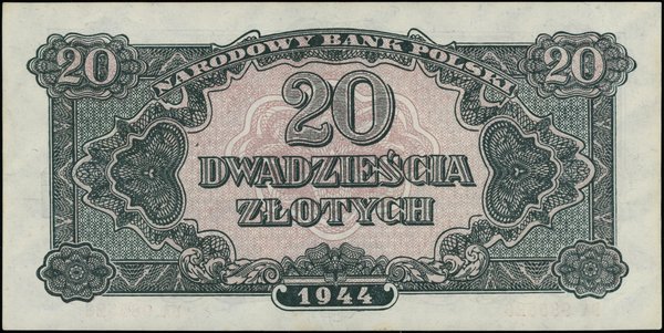 Bilety NBP emisji 1944 r., w klauzuli OBOWIĄZKOWYM. 20 złotych, 1944