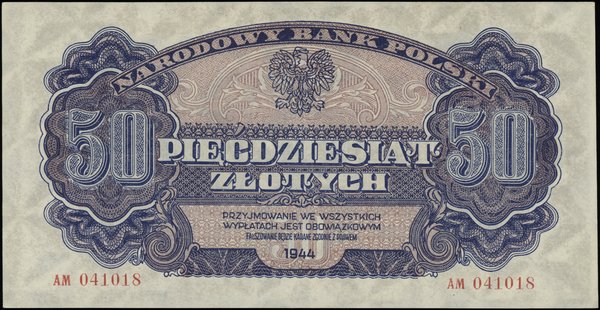 Bilety NBP emisji 1944 r., w klauzuli OBOWIĄZKOWYM. 50 złotych, 1944