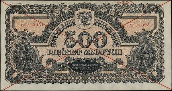 Bilety NBP emisji 1944 r., w klauzuli OBOWIĄZKOWYM. 500 złotych, 1944