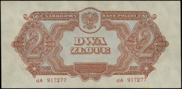 Bilety NBP emisji 1944 r., w klauzuli OBOWIĄZKOWE. 2 złote, 1944