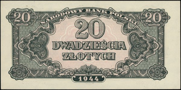 Bilety NBP emisji 1944 r., w klauzuli OBOWIĄZKOWE. 20 złotych, 1944