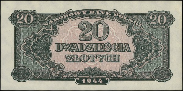 Bilety NBP emisji 1944 r., w klauzuli OBOWIĄZKOWE. 20 złotych, 1944