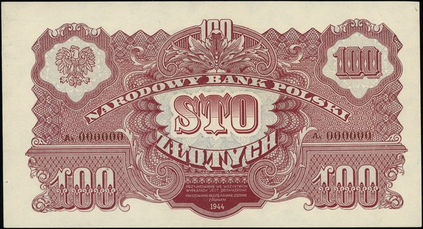 Bilety NBP emisji 1944 r., w klauzuli OBOWIĄZKOWE. 100 złotych, 1944