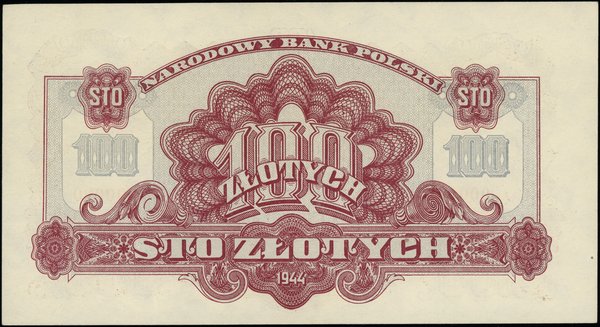 Bilety NBP emisji 1944 r., w klauzuli OBOWIĄZKOWE. 100 złotych, 1944