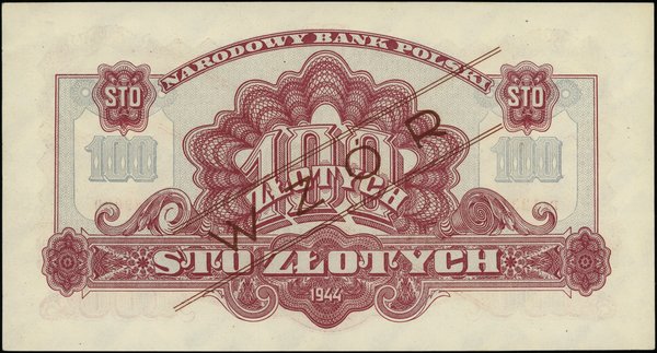 Bilety NBP emisji 1944 r., w klauzuli OBOWIĄZKOWE. 100 złotych, 1944