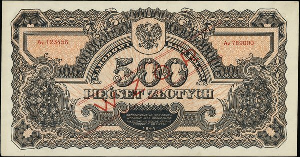 Bilety NBP emisji 1944 r., w klauzuli OBOWIĄZKOWE. 500 złotych, 1944