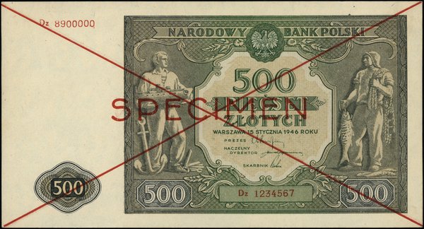 Bilety NBP emisji 15.01.1946 r.. 500 złotych, 15.01.1946