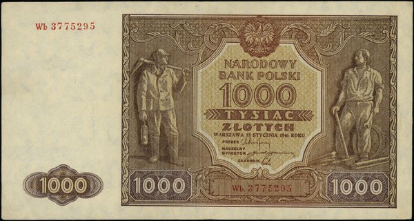 Bilety NBP emisji 15.01.1946 r.. 1.000 złotych, 15.01.1946