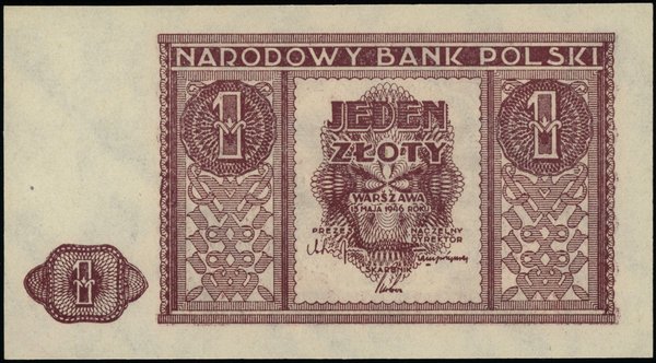 Bilety NBP emisji 15.05.1946 r.. 1 złoty, 15.05.1946