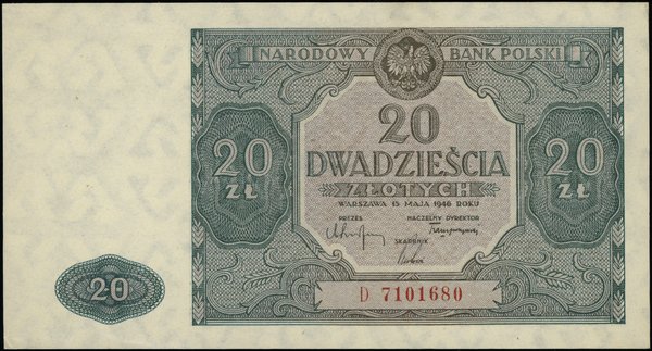 Bilety NBP emisji 15.05.1946 r.. 20 złotych, 15.05.1946