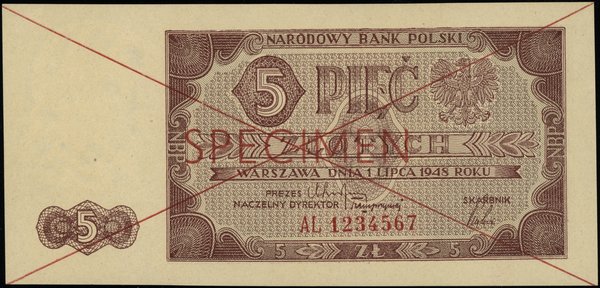 Bilety NBP emisji 1.07.1948 r.. 5 złotych, 1.07.1948