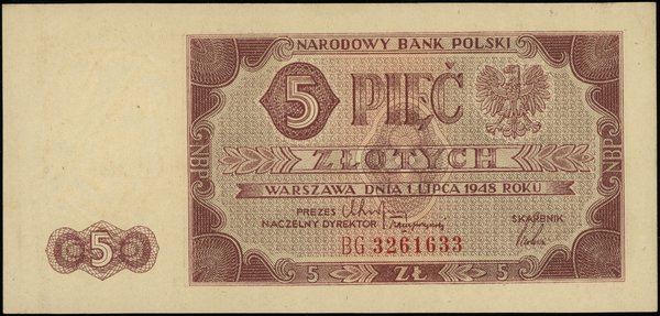 Bilety NBP emisji 1.07.1948 r.. 5 złotych, 1.07.1948