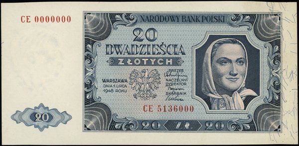 Bilety NBP emisji 1.07.1948 r.. 20 złotych, 1.07.1948